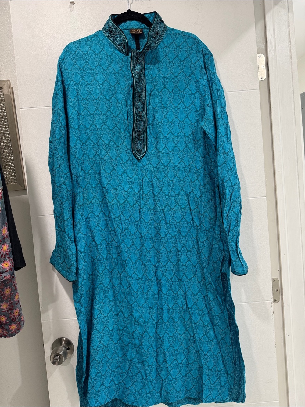 Turquoise Embroidered Tunic Dress by Unknown Brand jacquard silk mens pyjana Ind